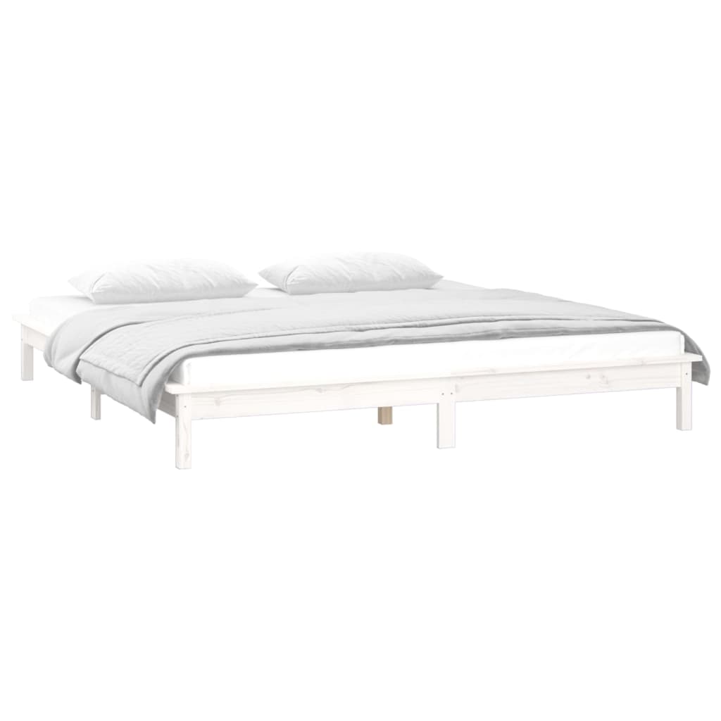 vidaXL Estrutura cama c/ LED pequena casal 120x190 cm pinho branco