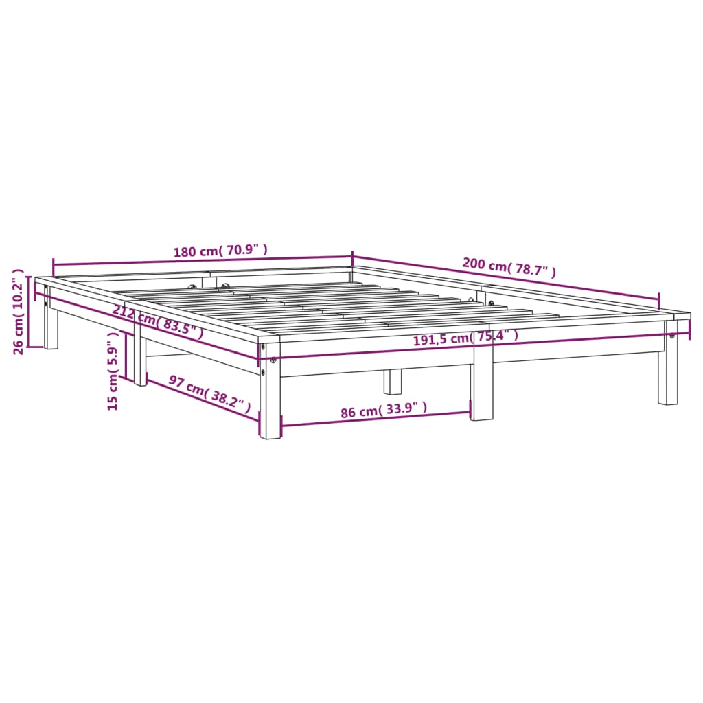 vidaXL Estrutura cama super king 180x200 cm pinho maciço castanho mel