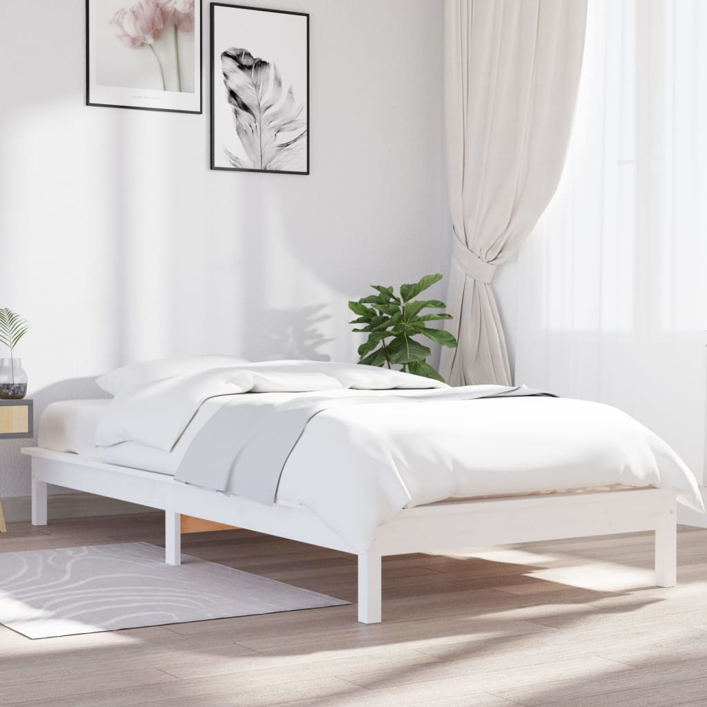 vidaXL Estrutura cama de solteiro pequena 75x190cm pinho maciço branco