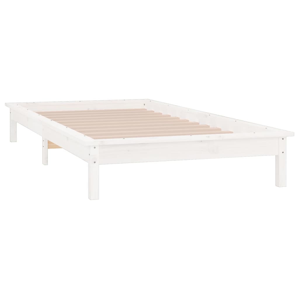 vidaXL Estrutura cama c/ LED solteiro 90x190 cm madeira maciça branco