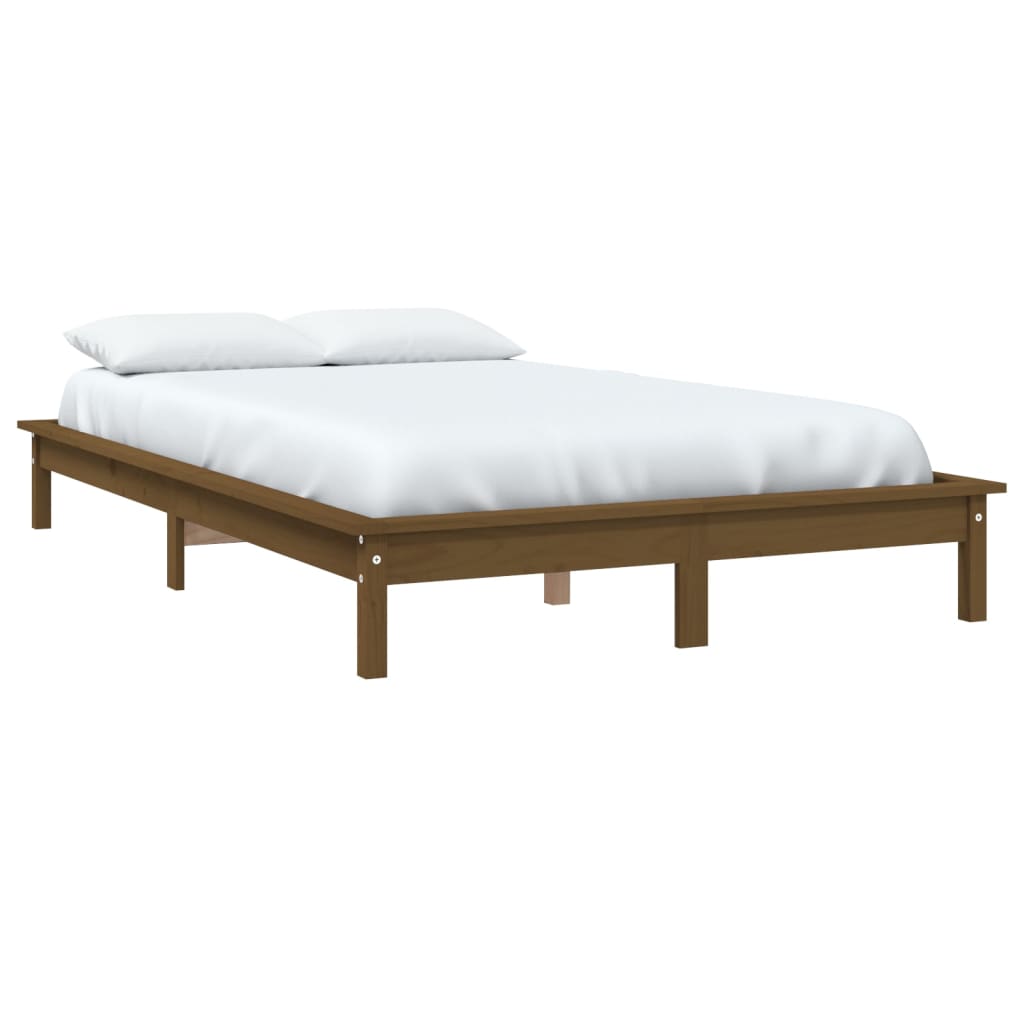 vidaXL Estrutura de cama de casal 135x190 cm pinho maciço castanho mel