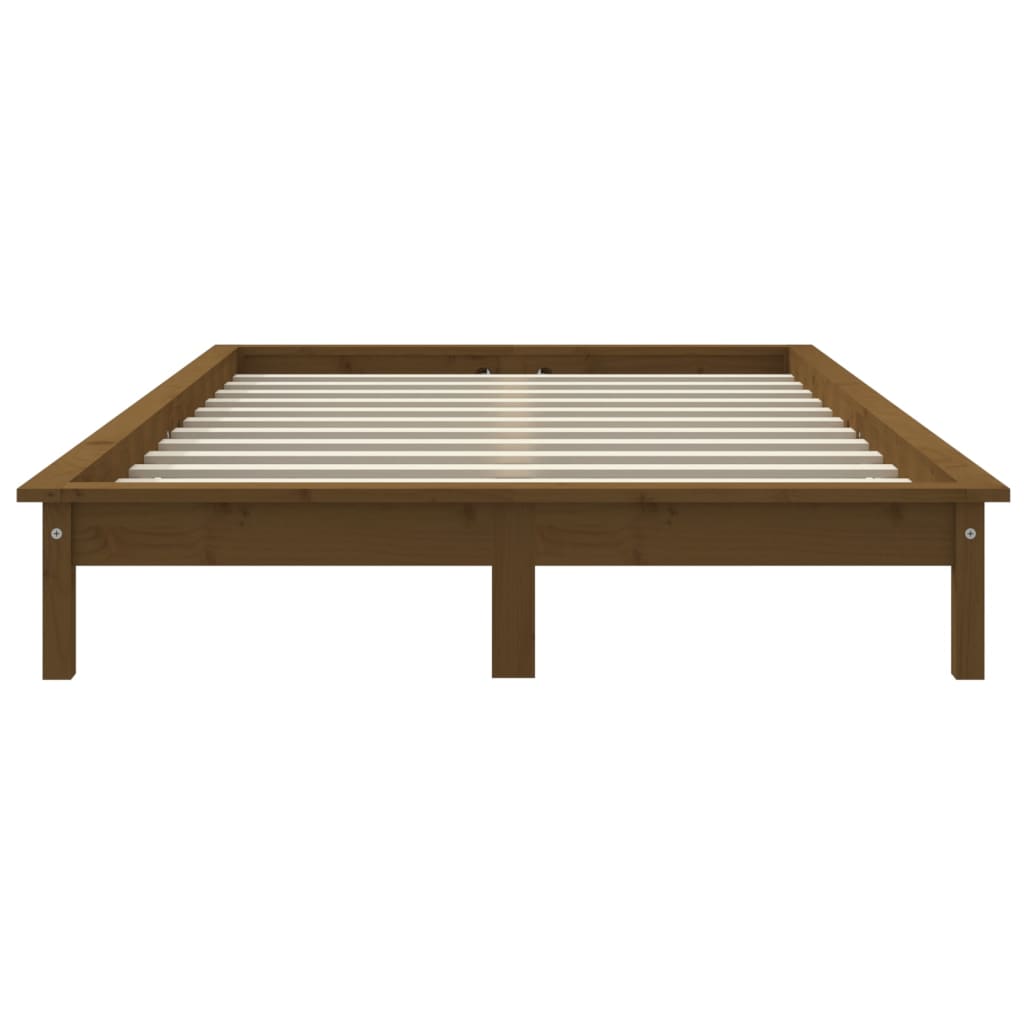 vidaXL Estrutura de cama de casal 135x190 cm pinho maciço castanho mel