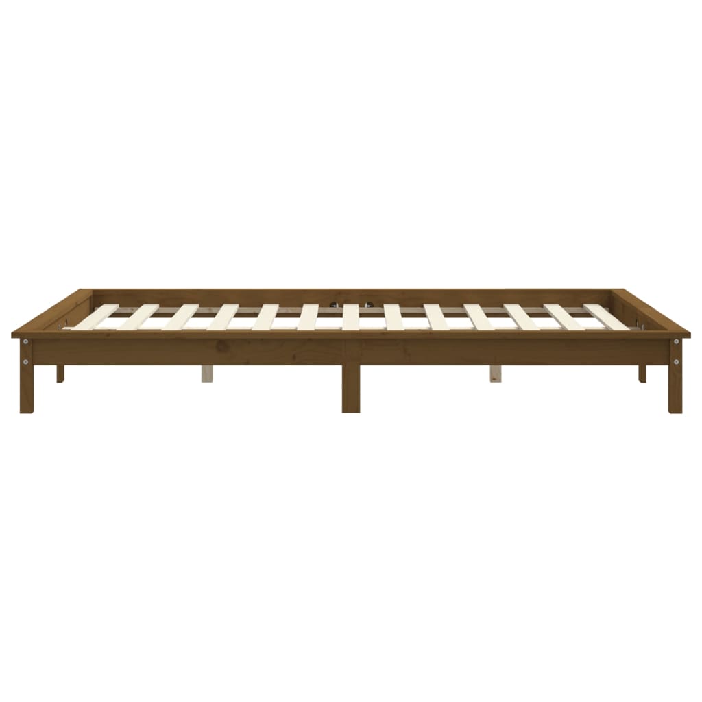 vidaXL Estrutura de cama de casal 135x190 cm pinho maciço castanho mel