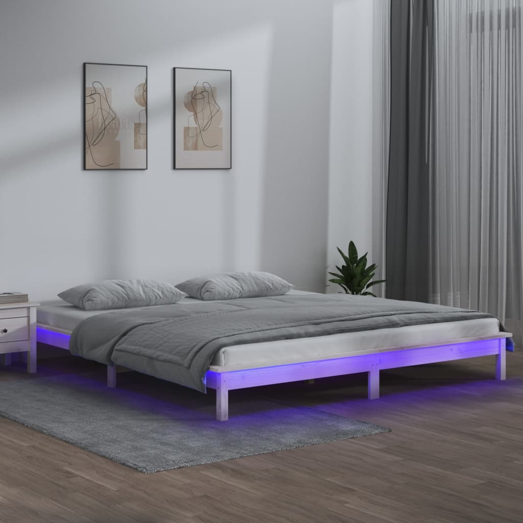 vidaXL Estrutura de cama com luzes LED 120x200cm madeira maciça branco