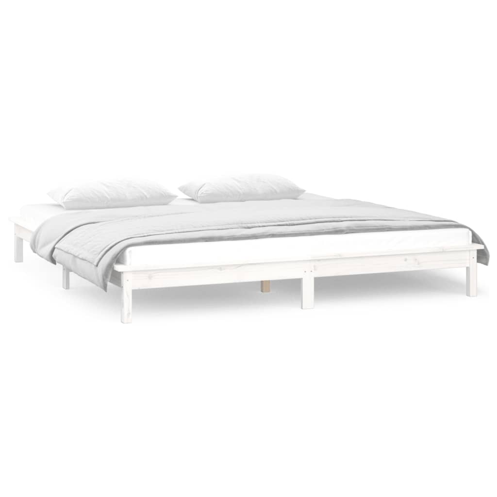 vidaXL Estrutura de cama com luzes LED 120x200cm madeira maciça branco