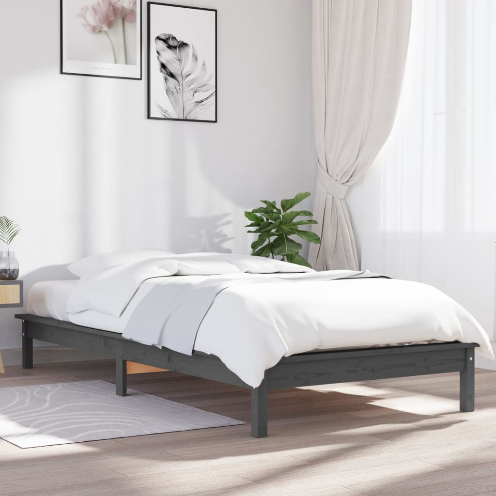 vidaXL Estrutura de cama de solteiro 90x190 cm pinho maciço cinzento