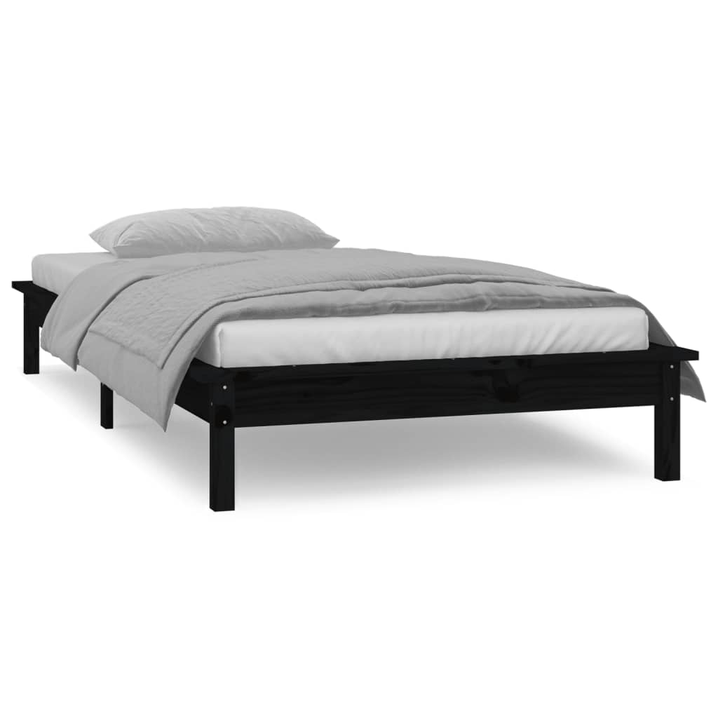 vidaXL Estrutura de cama c/ LED solteiro 90x190cm madeira maciça preto