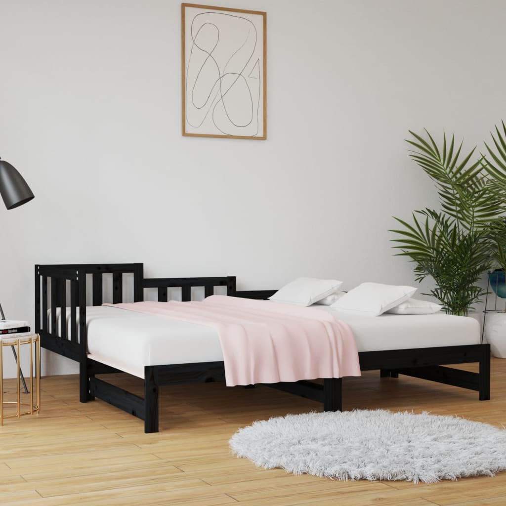 820736 vidaXL Sofá-cama de puxar 2x(90x200) cm pinho maciço preto