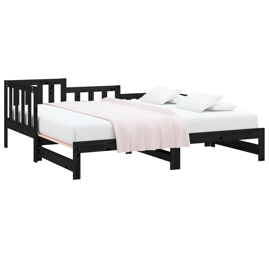 820736 vidaXL Sofá-cama de puxar 2x(90x200) cm pinho maciço preto