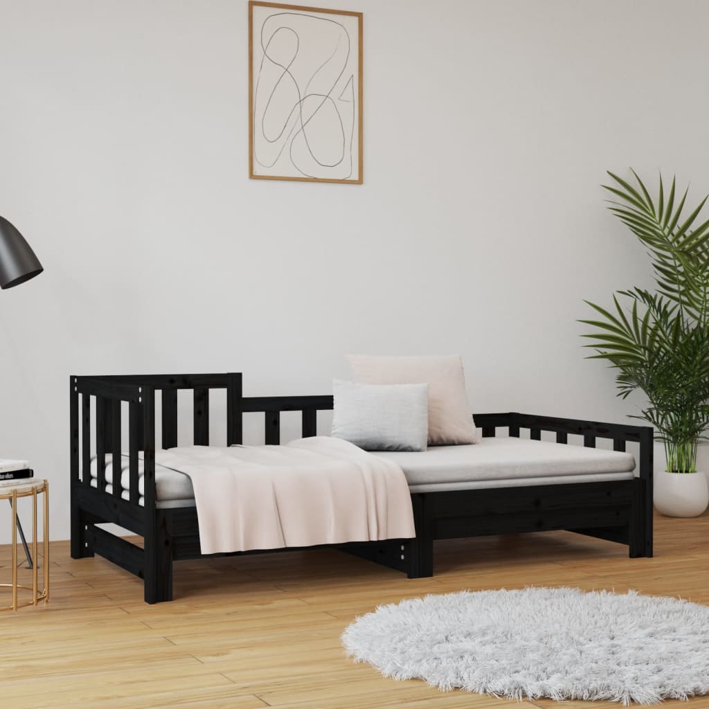 820736 vidaXL Sofá-cama de puxar 2x(90x200) cm pinho maciço preto