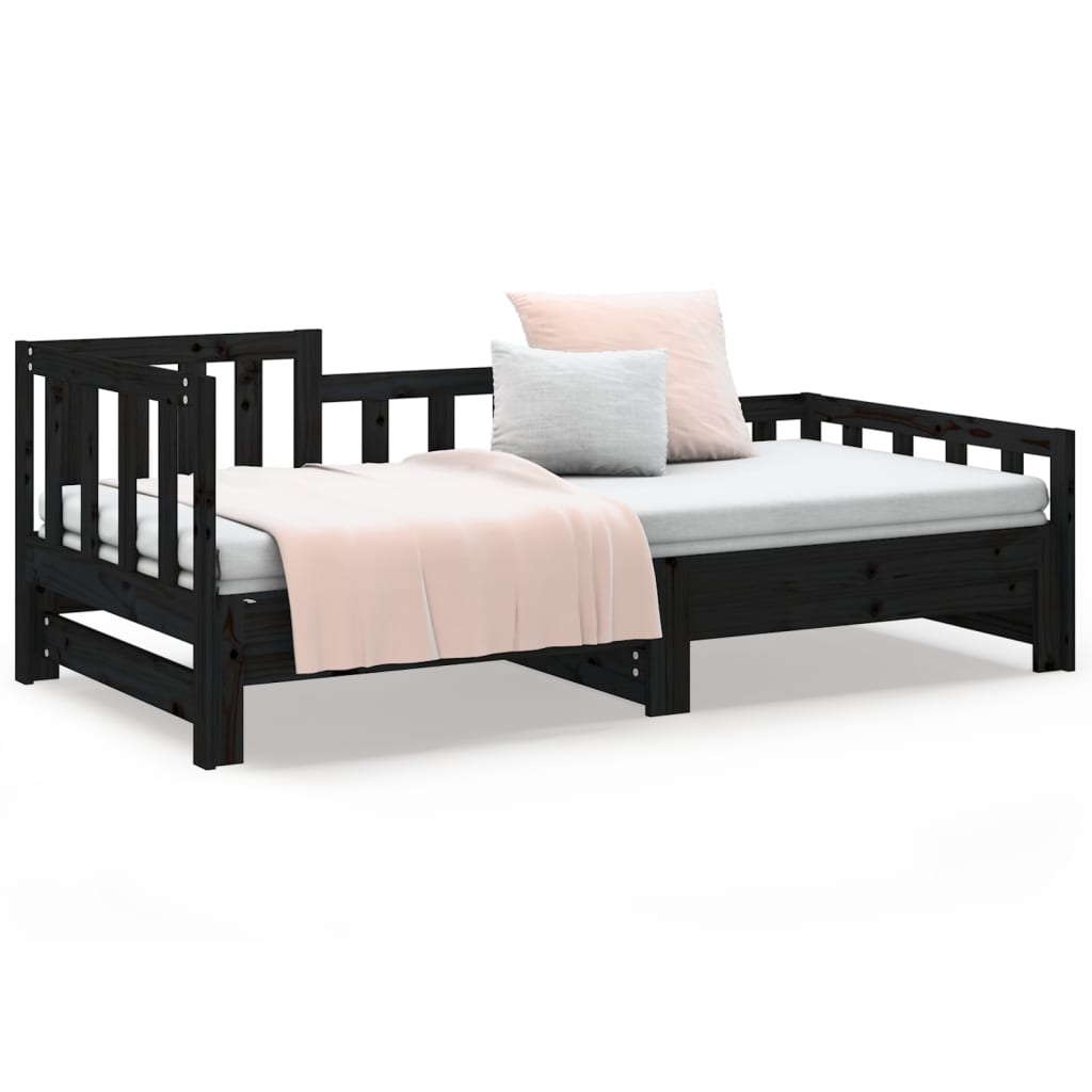 820736 vidaXL Sofá-cama de puxar 2x(90x200) cm pinho maciço preto