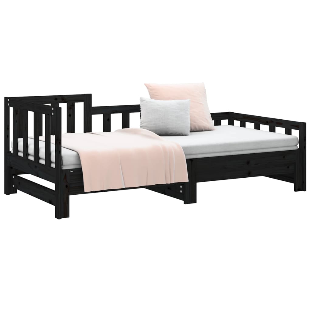 820736 vidaXL Sofá-cama de puxar 2x(90x200) cm pinho maciço preto