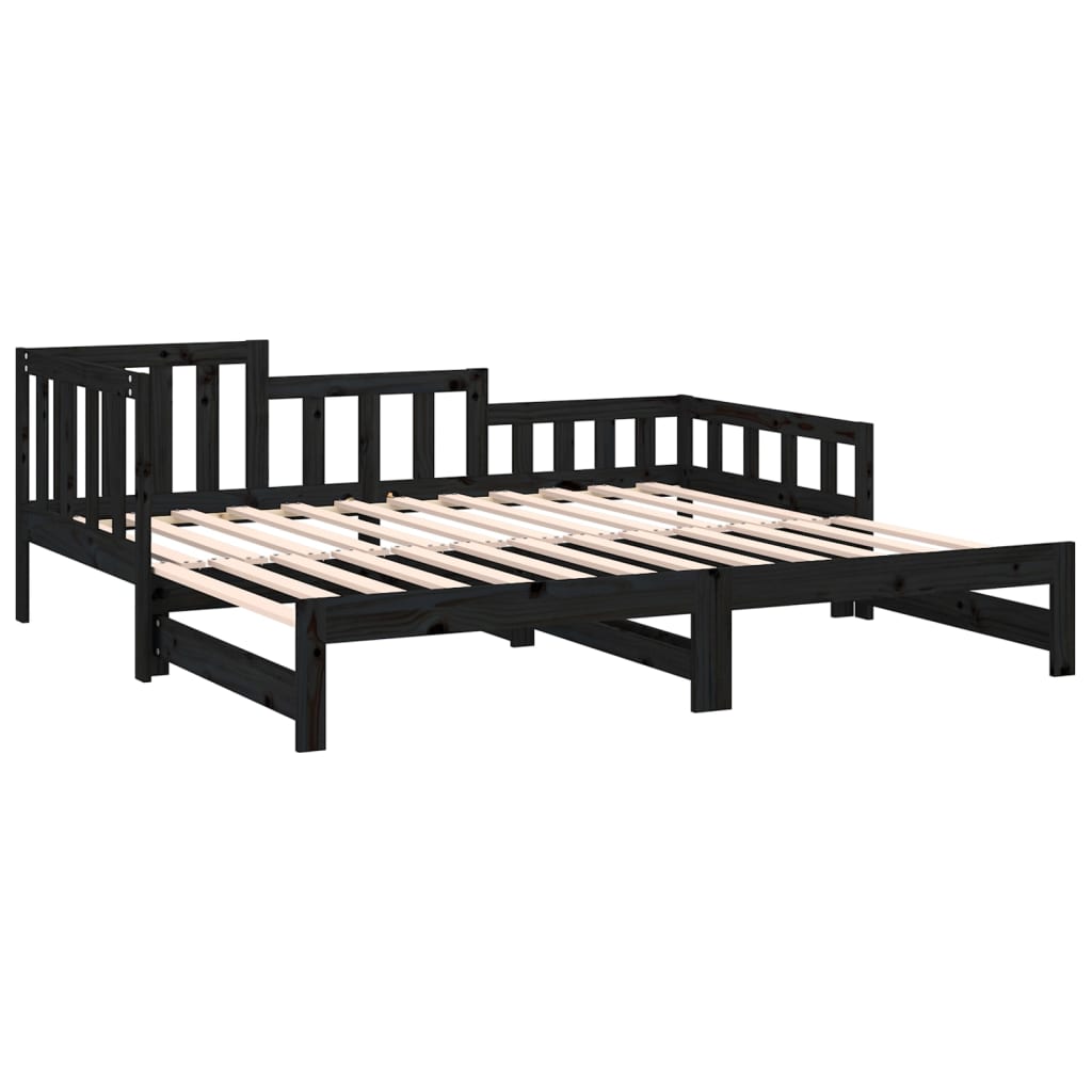 820736 vidaXL Sofá-cama de puxar 2x(90x200) cm pinho maciço preto