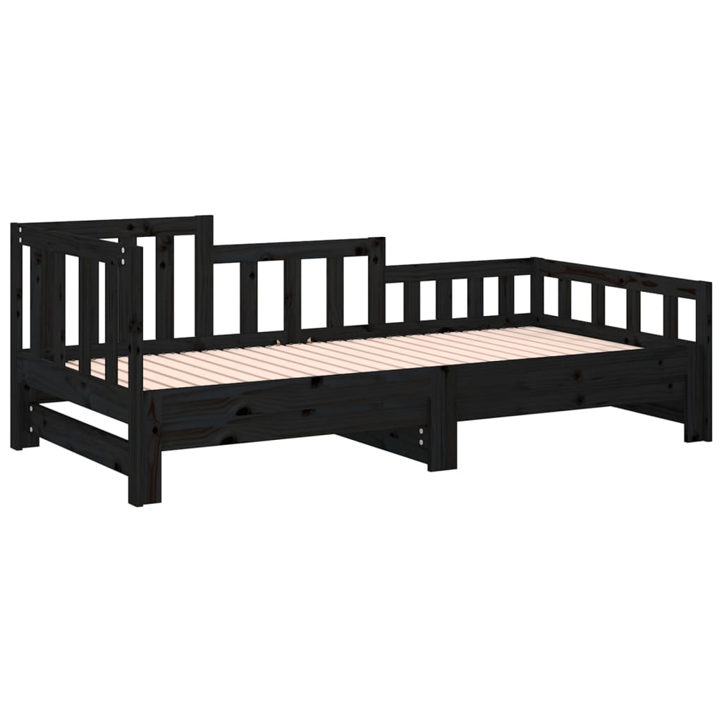 820736 vidaXL Sofá-cama de puxar 2x(90x200) cm pinho maciço preto