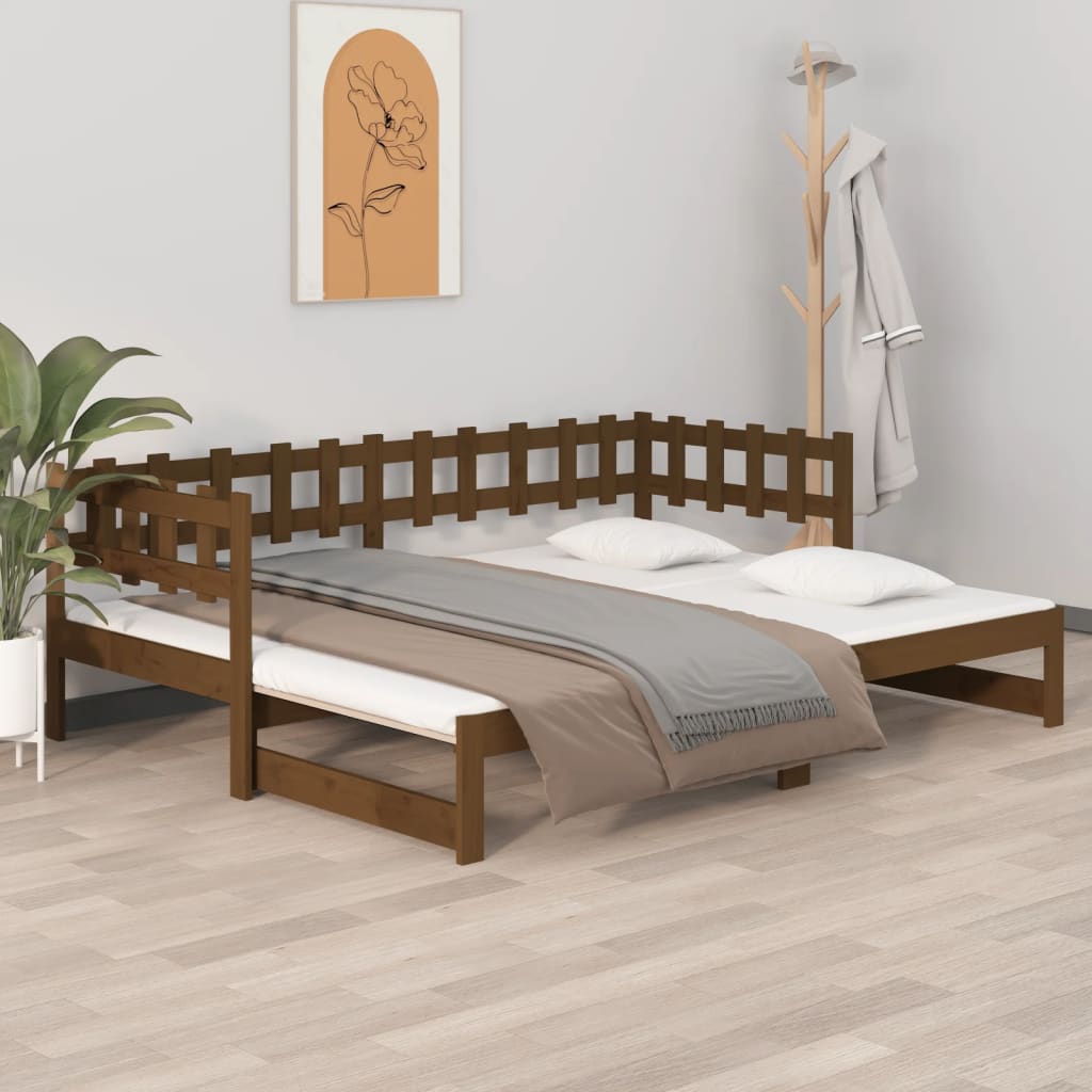 vidaXL Estrutura sofá-cama de puxar 2x(90x190)cm pinho maciço castanho