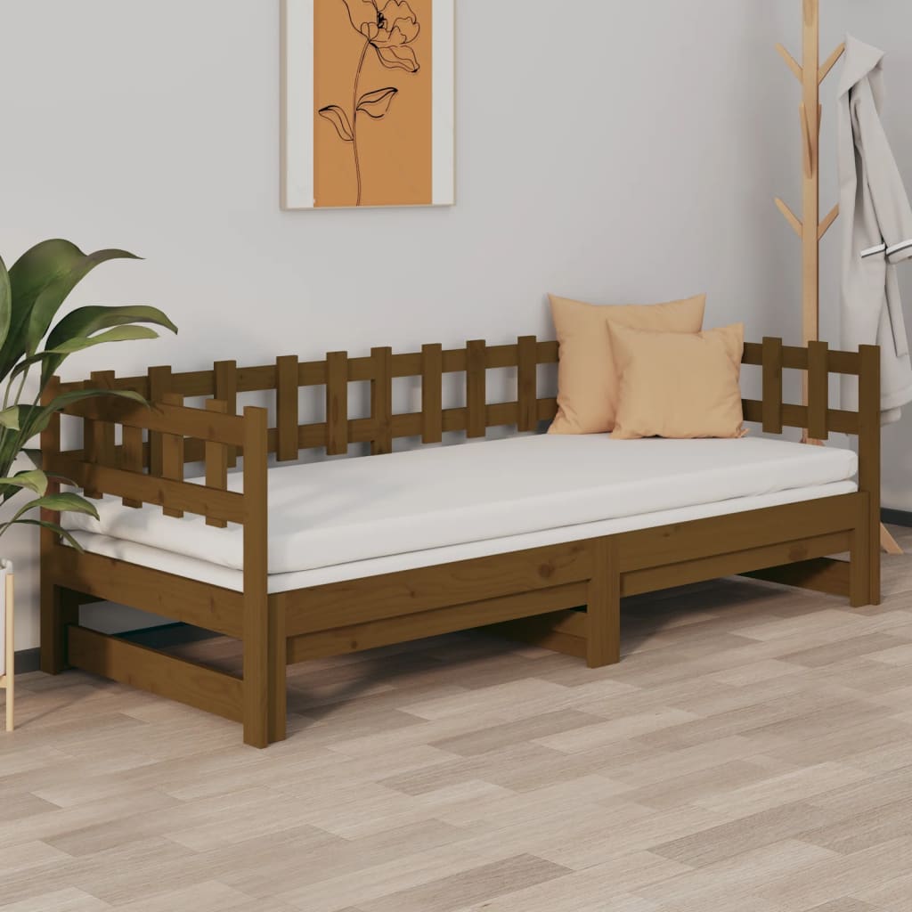 vidaXL Estrutura sofá-cama de puxar 2x(90x190)cm pinho maciço castanho