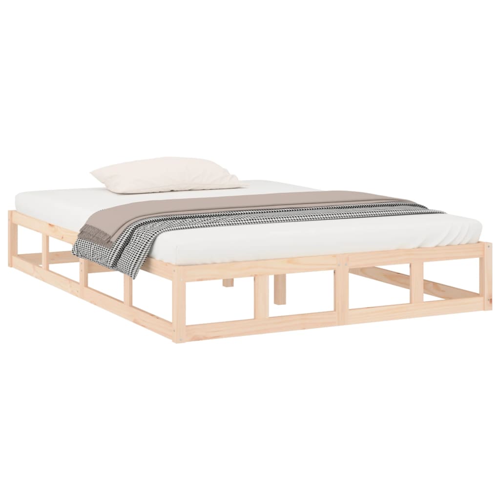 vidaXL Estrutura de cama casal 135x190 cm madeira maciça