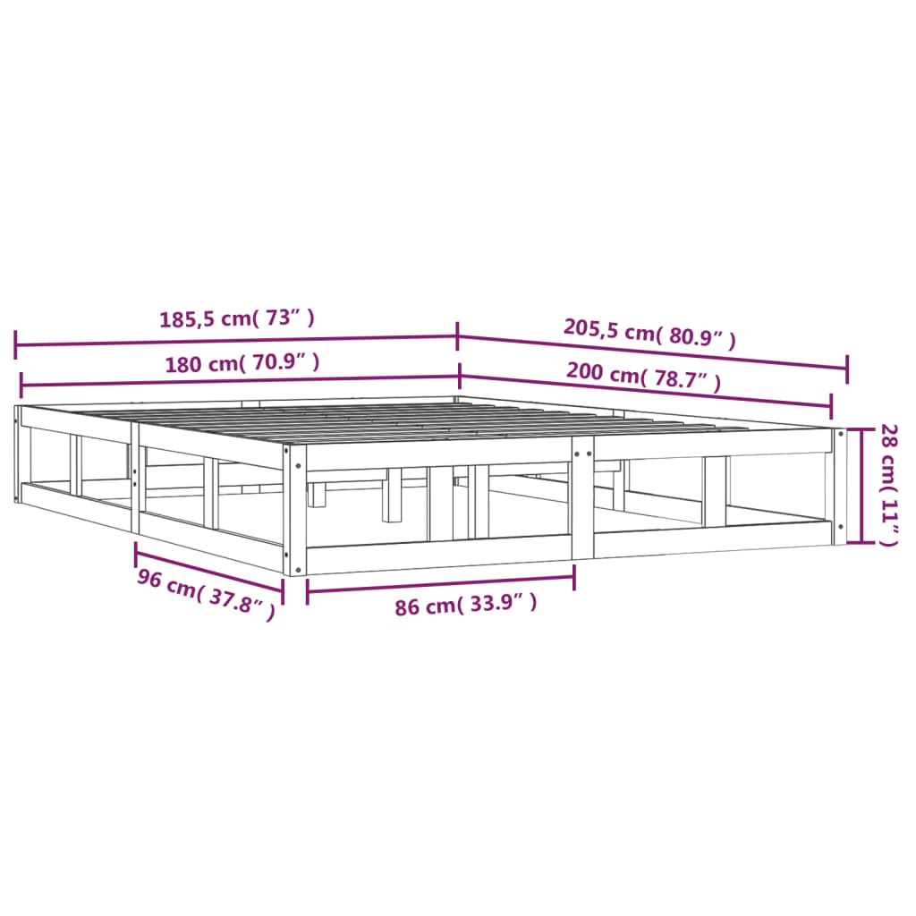 vidaXL Estrutura de cama super king 180x200 cm madeira maciça preto