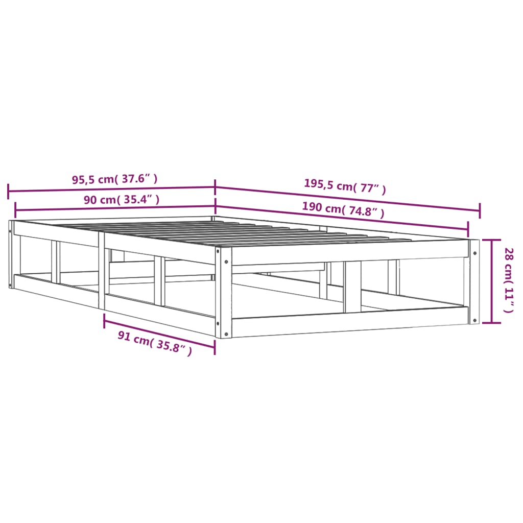 vidaXL Estrutura de cama solteiro 90x190cm madeira maciça castanho mel