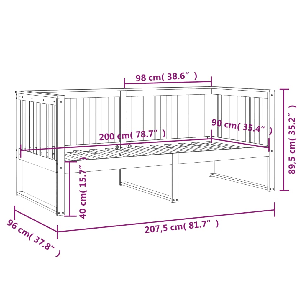 vidaXL Sofá-cama 90x200 cm madeira de pinho maciça castanho mel