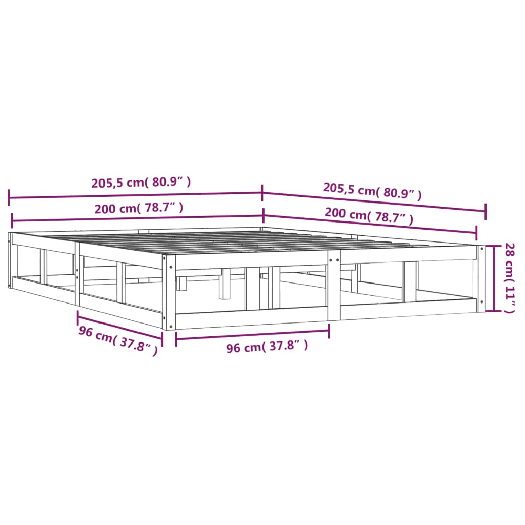 vidaXL Estrutura de cama 200x200 cm pinho maciço branco