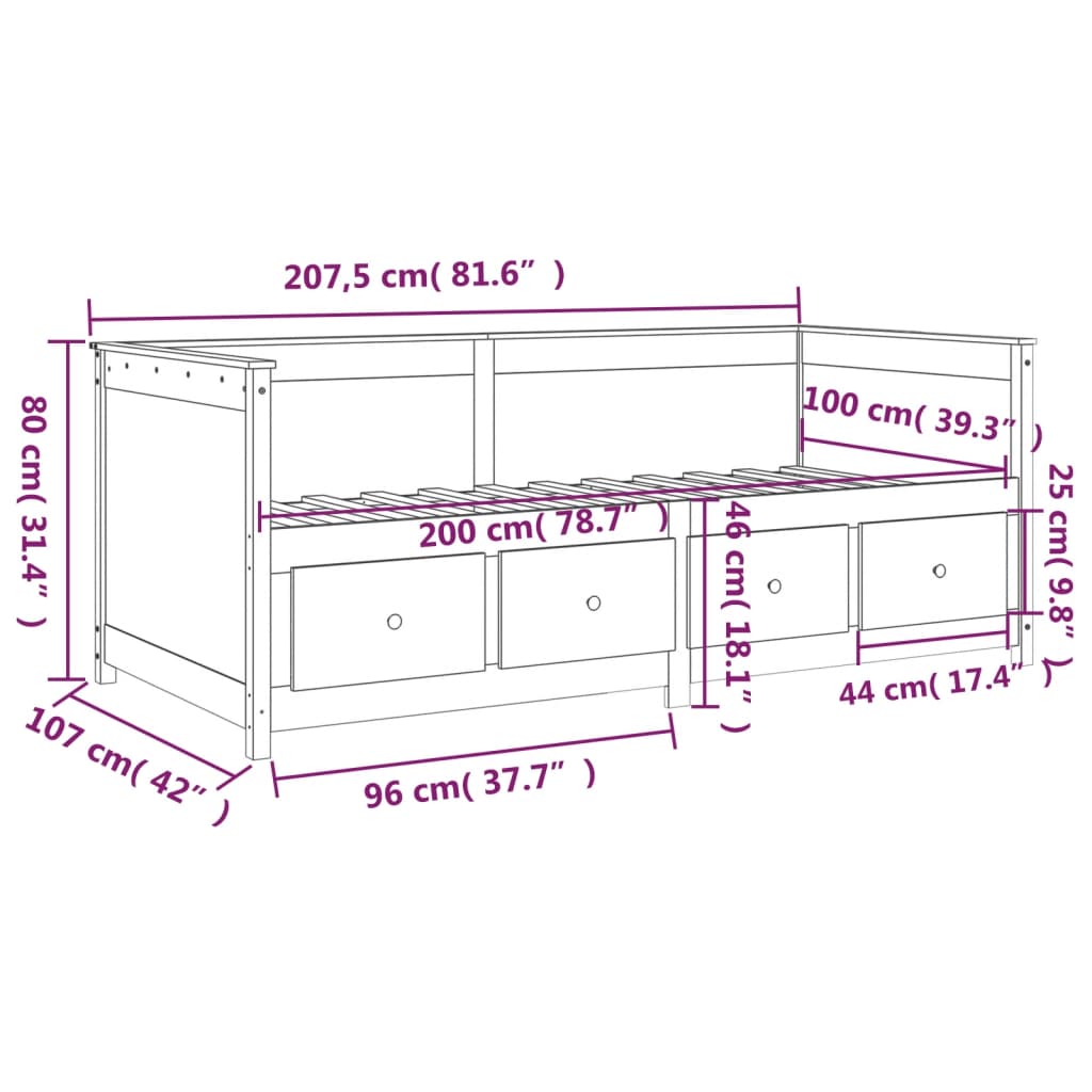 vidaXL Sofá-cama 100x200 cm madeira de pinho maciça branco