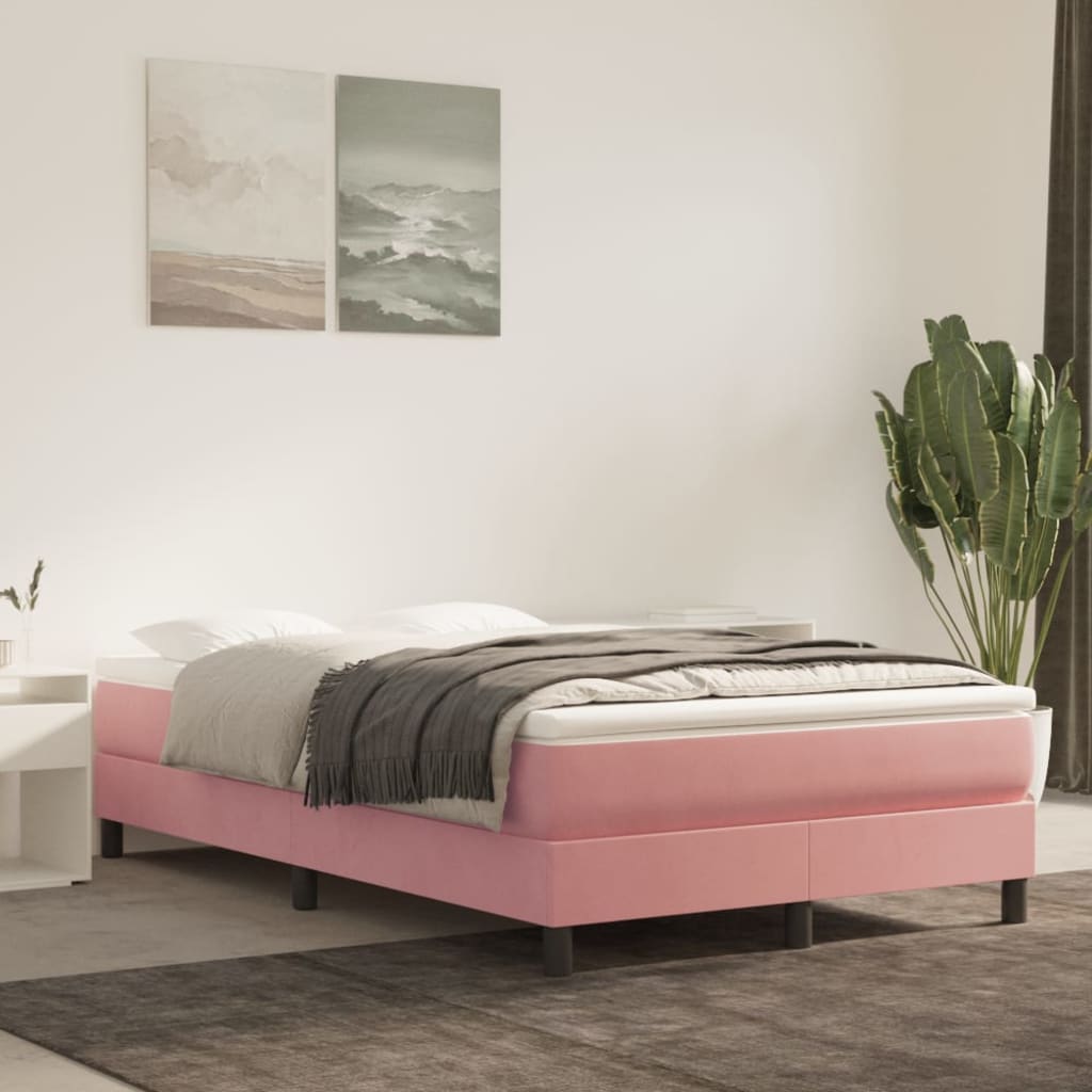 vidaXL Estrutura de cama com molas 120x200 cm veludo rosa