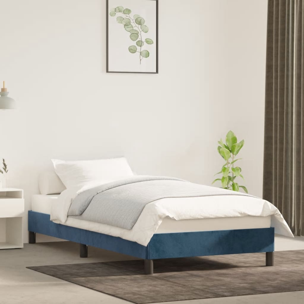 vidaXL Estrutura de cama 100x200 cm veludo azul-escuro