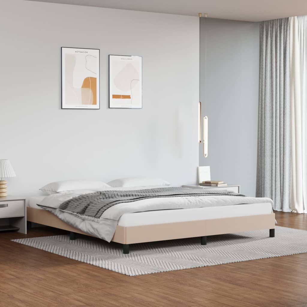 vidaXL Estrutura de cama 160x200 cm couro artificial cappuccino