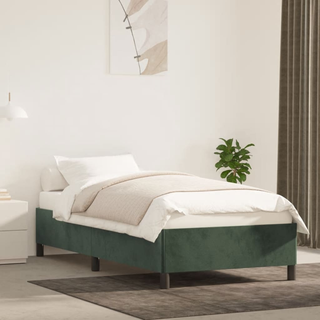 vidaXL Estrutura de cama 90x190 cm veludo verde-escuro