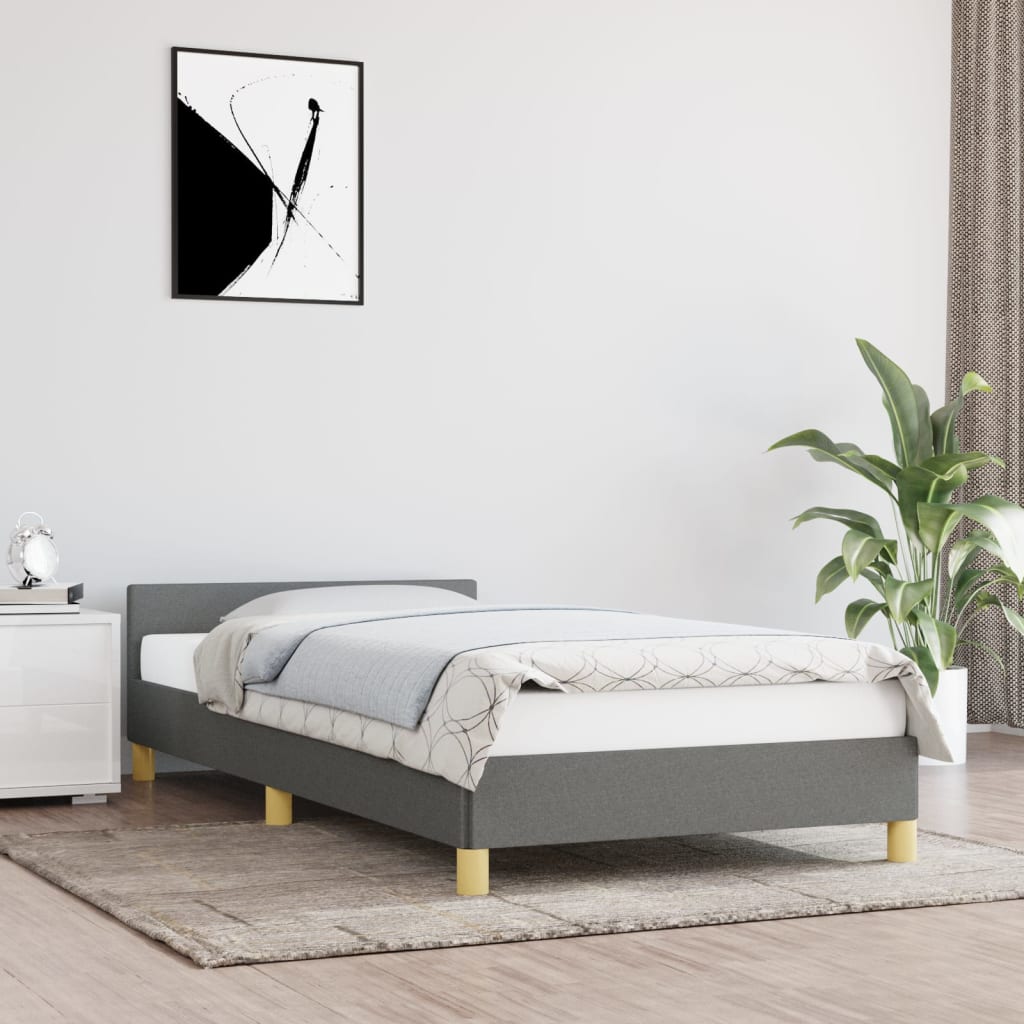 vidaXL Estrutura de cama c/ cabeceira 100x200 cm tecido cinza-escuro