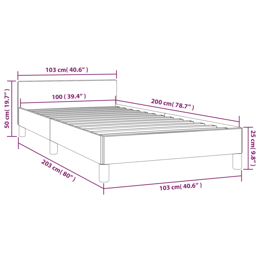 vidaXL Estrutura de cama c/ cabeceira 100x200 cm tecido cinza-escuro