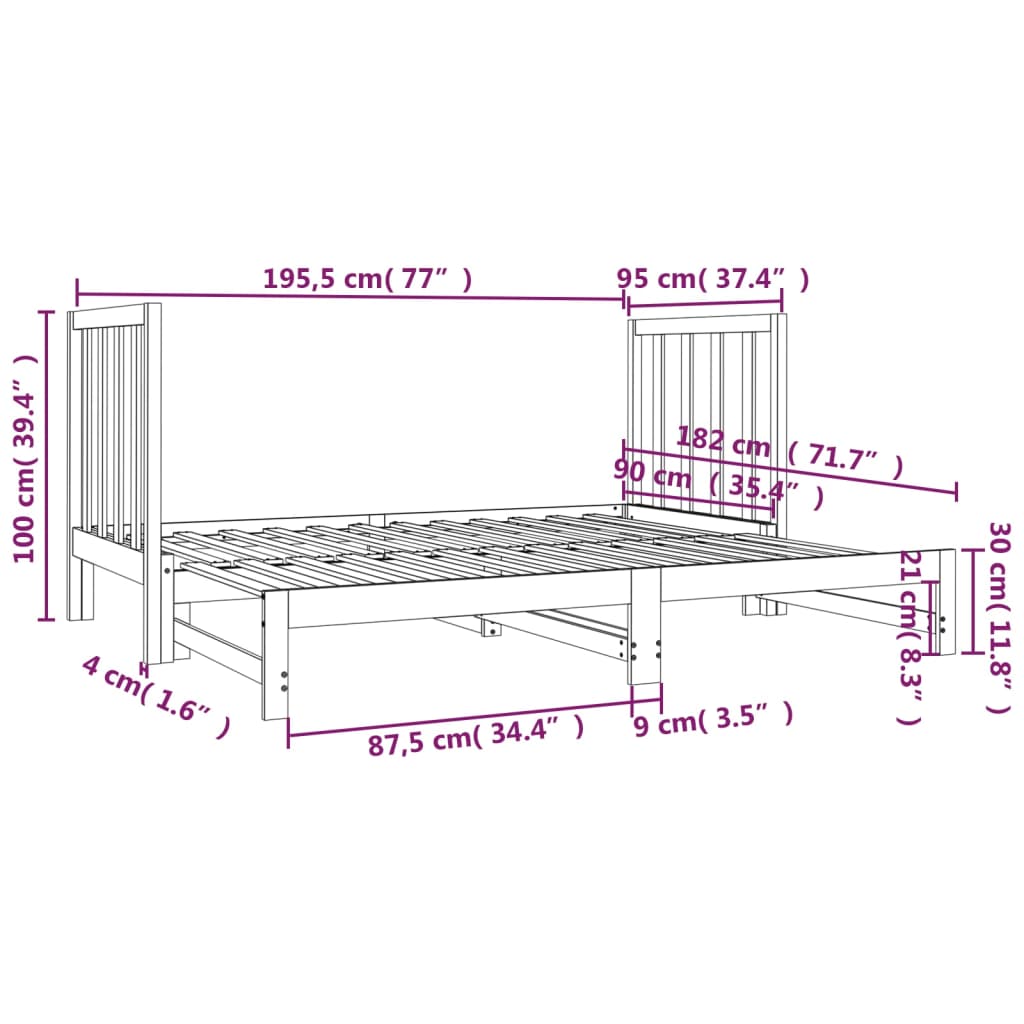 vidaXL Estrutura sofá-cama de puxar 2x(90x190) cm pinho maciço cinza