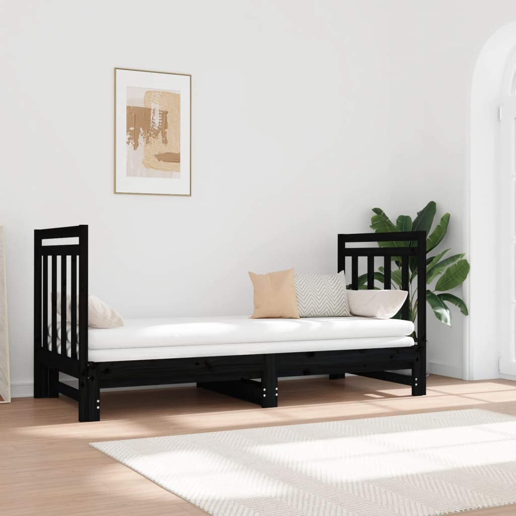 vidaXL Estrutura sofá-cama de puxar 2x(90x190) cm pinho maciço preto