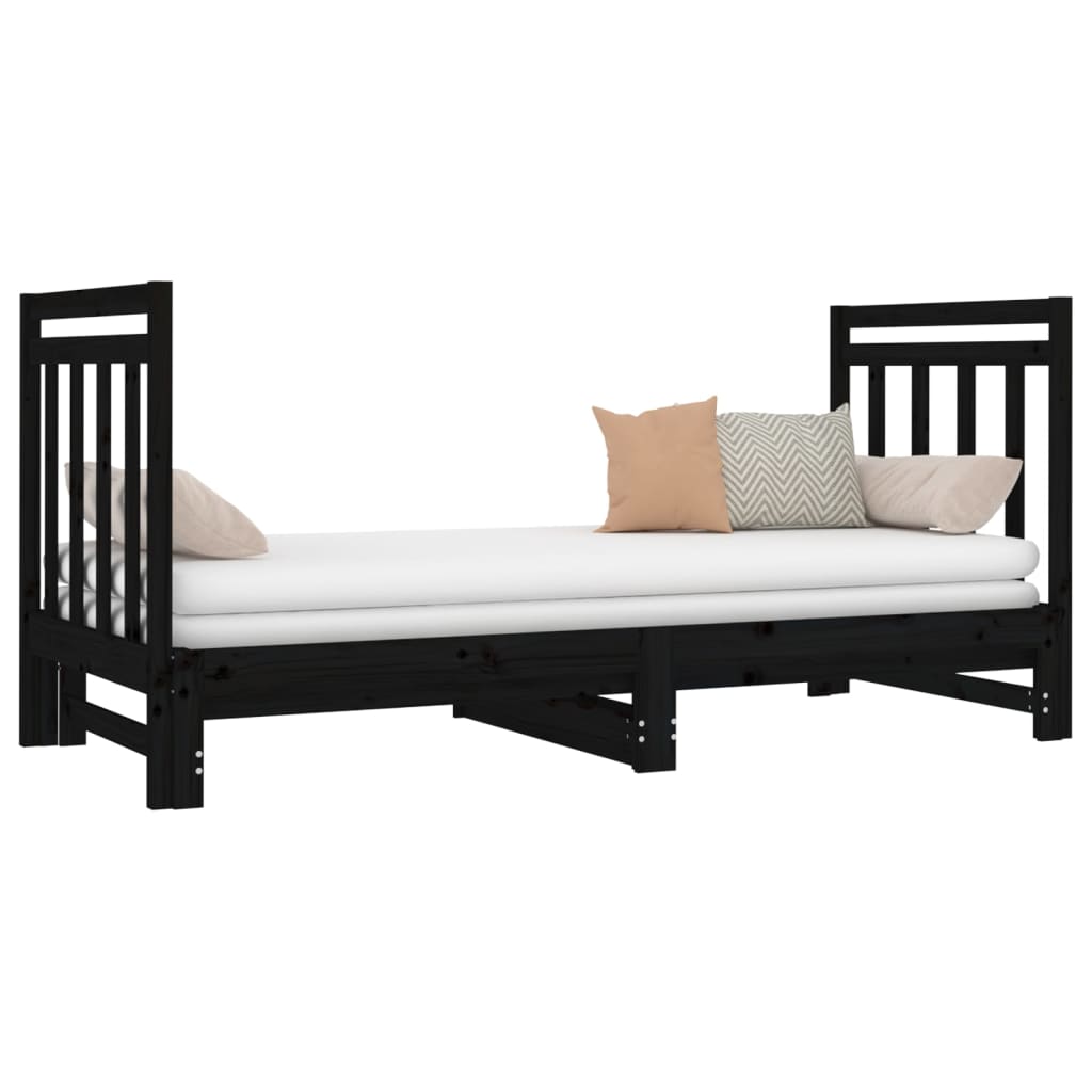 vidaXL Estrutura sofá-cama de puxar 2x(90x190) cm pinho maciço preto