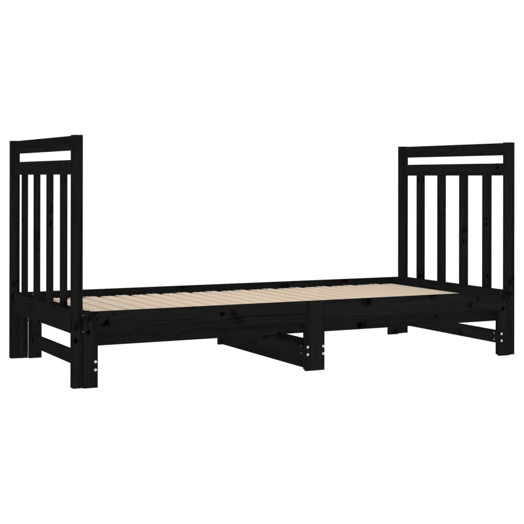 vidaXL Estrutura sofá-cama de puxar 2x(90x190) cm pinho maciço preto