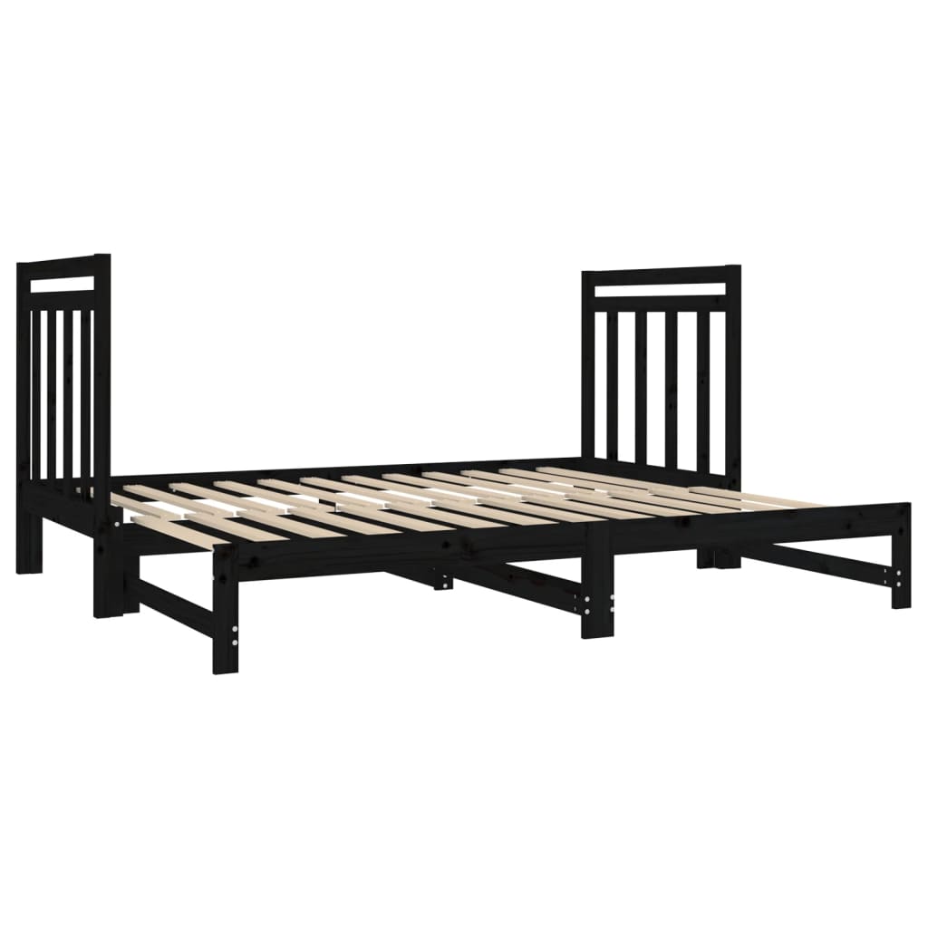 vidaXL Estrutura sofá-cama de puxar 2x(90x190) cm pinho maciço preto