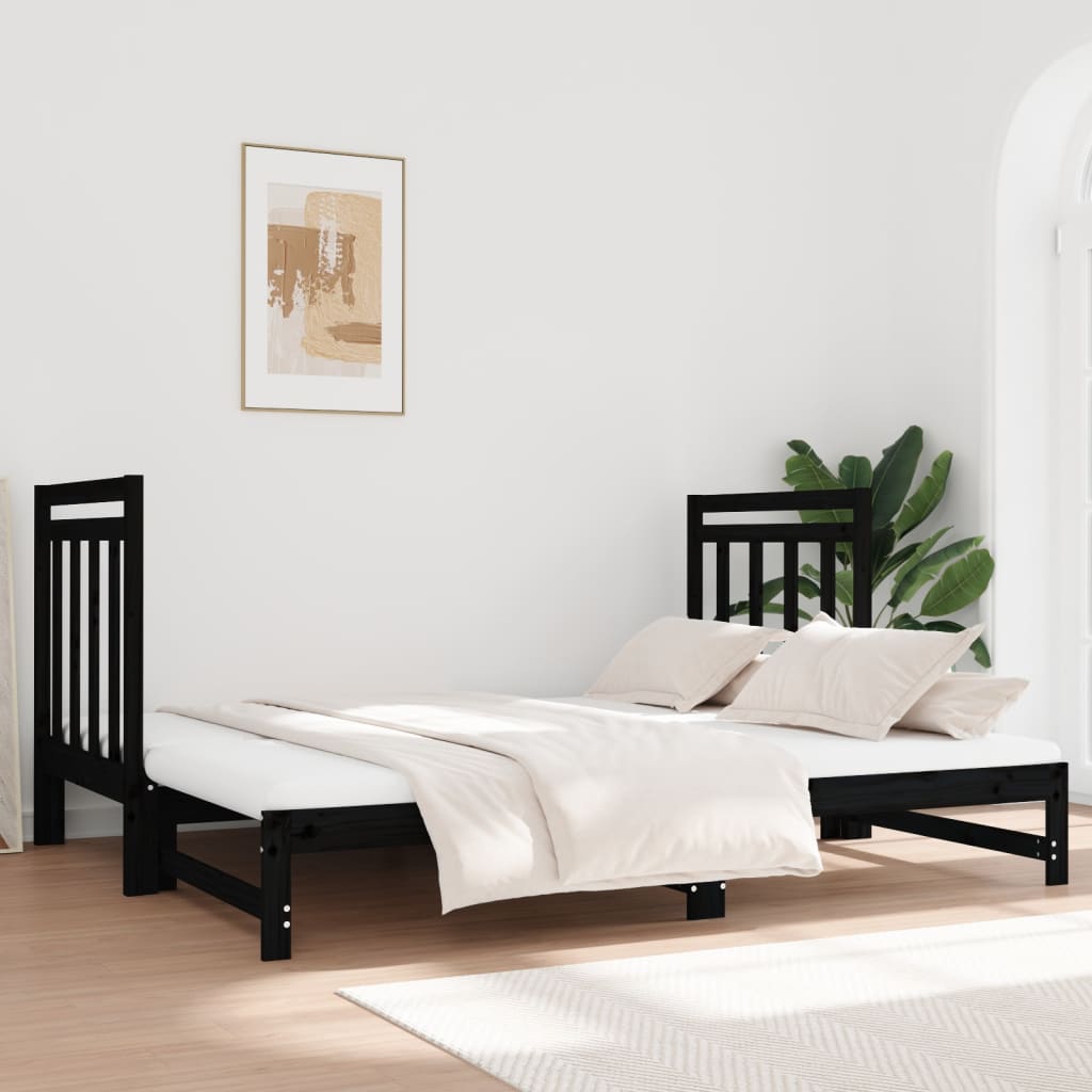 vidaXL Estrutura sofá-cama de puxar 2x(90x190) cm pinho maciço preto