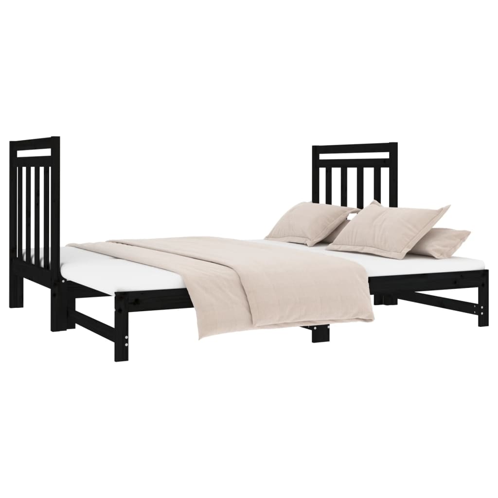 vidaXL Estrutura sofá-cama de puxar 2x(90x190) cm pinho maciço preto