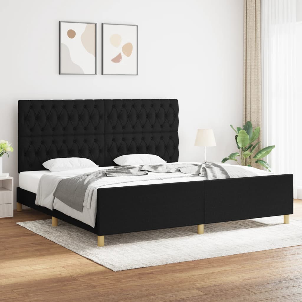 vidaXL Estrutura de cama com cabeceira 200x200 cm tecido preto