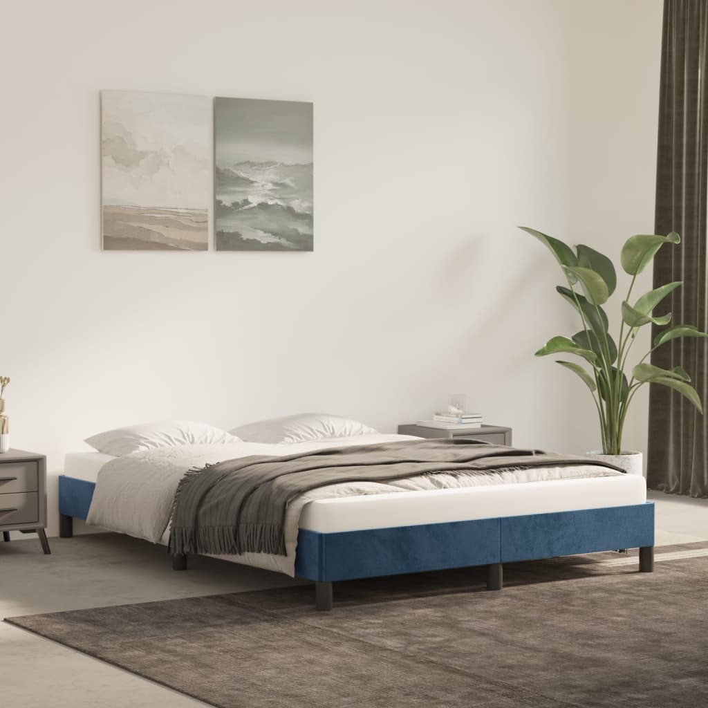 vidaXL Estrutura de cama 140x190 cm veludo azul-escuro