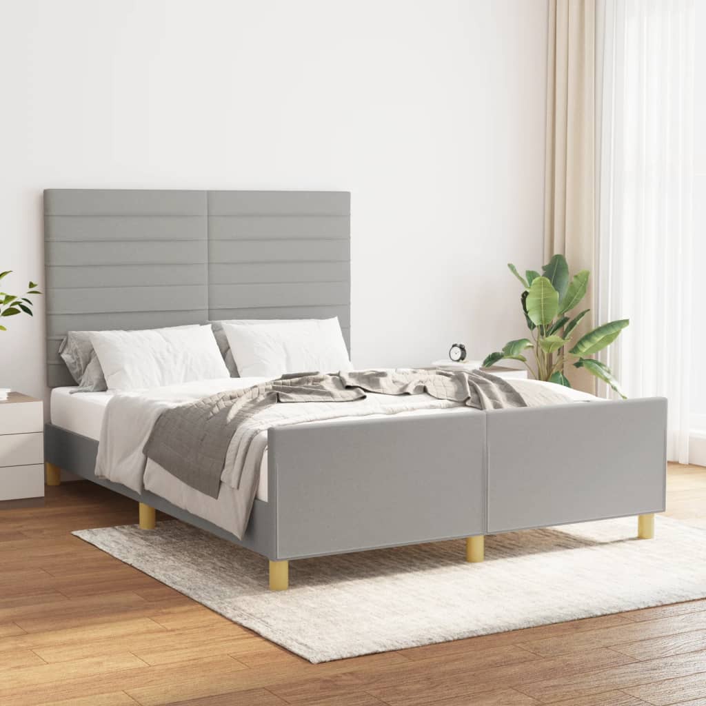 vidaXL Estrutura de cama com cabeceira 140x200 cm tecido cinza-claro