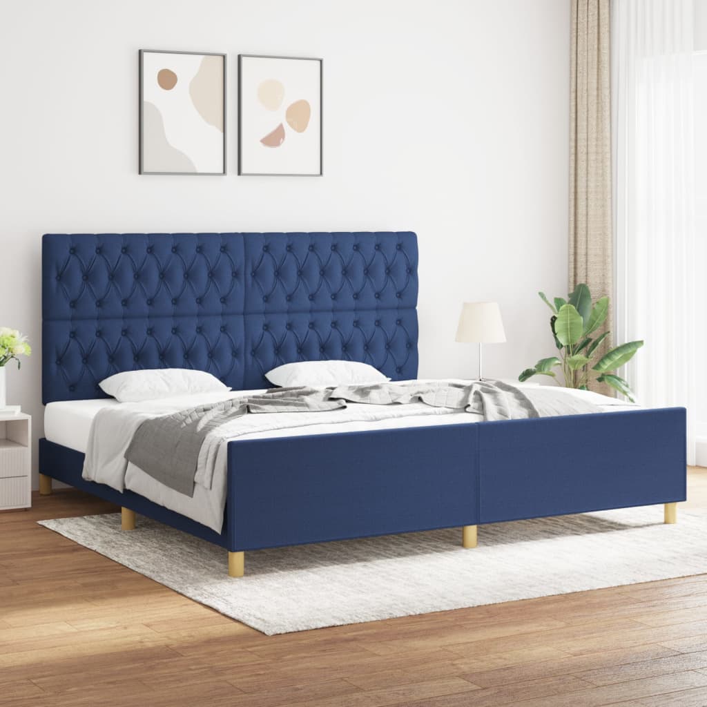 vidaXL Estrutura de cama com cabeceira 200x200 cm tecido azul