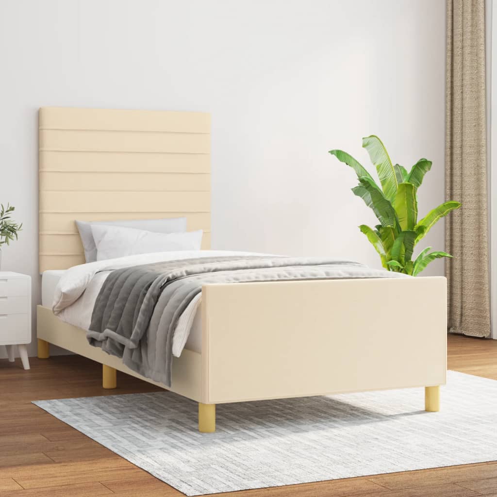 vidaXL Estrutura de cama c/ cabeceira 100x200 cm tecido cor creme