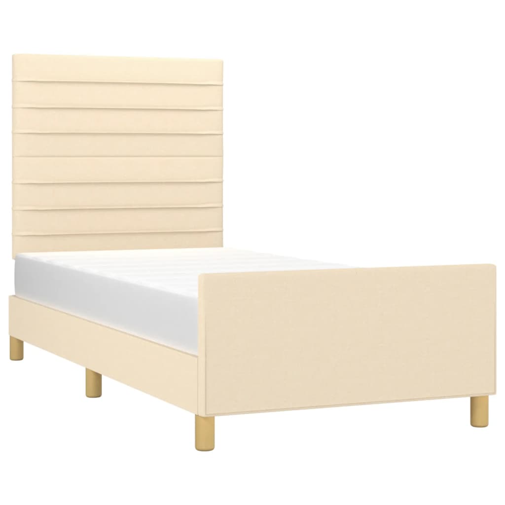 vidaXL Estrutura de cama c/ cabeceira 100x200 cm tecido cor creme