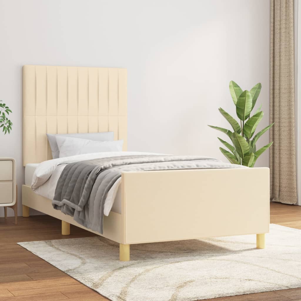 vidaXL Estrutura de cama c/ cabeceira 100x200 cm tecido cor creme