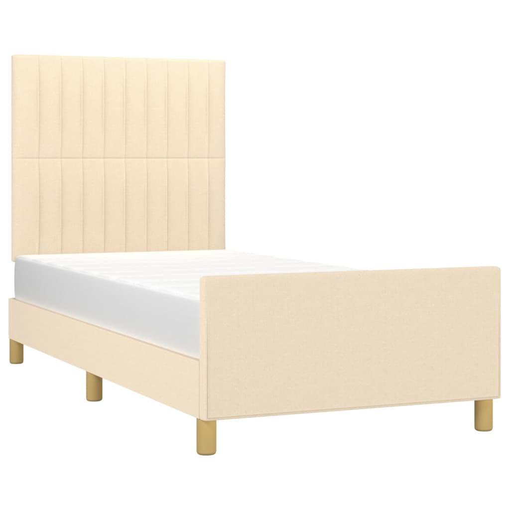 vidaXL Estrutura de cama c/ cabeceira 100x200 cm tecido cor creme