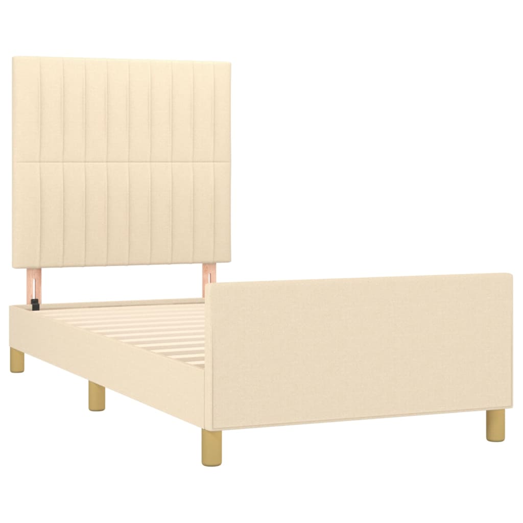 vidaXL Estrutura de cama c/ cabeceira 100x200 cm tecido cor creme