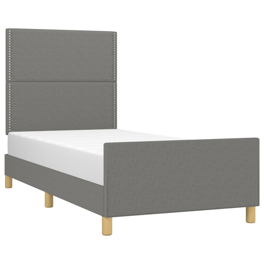 vidaXL Estrutura de cama c/ cabeceira tecido 90x190 cm cinza-escuro