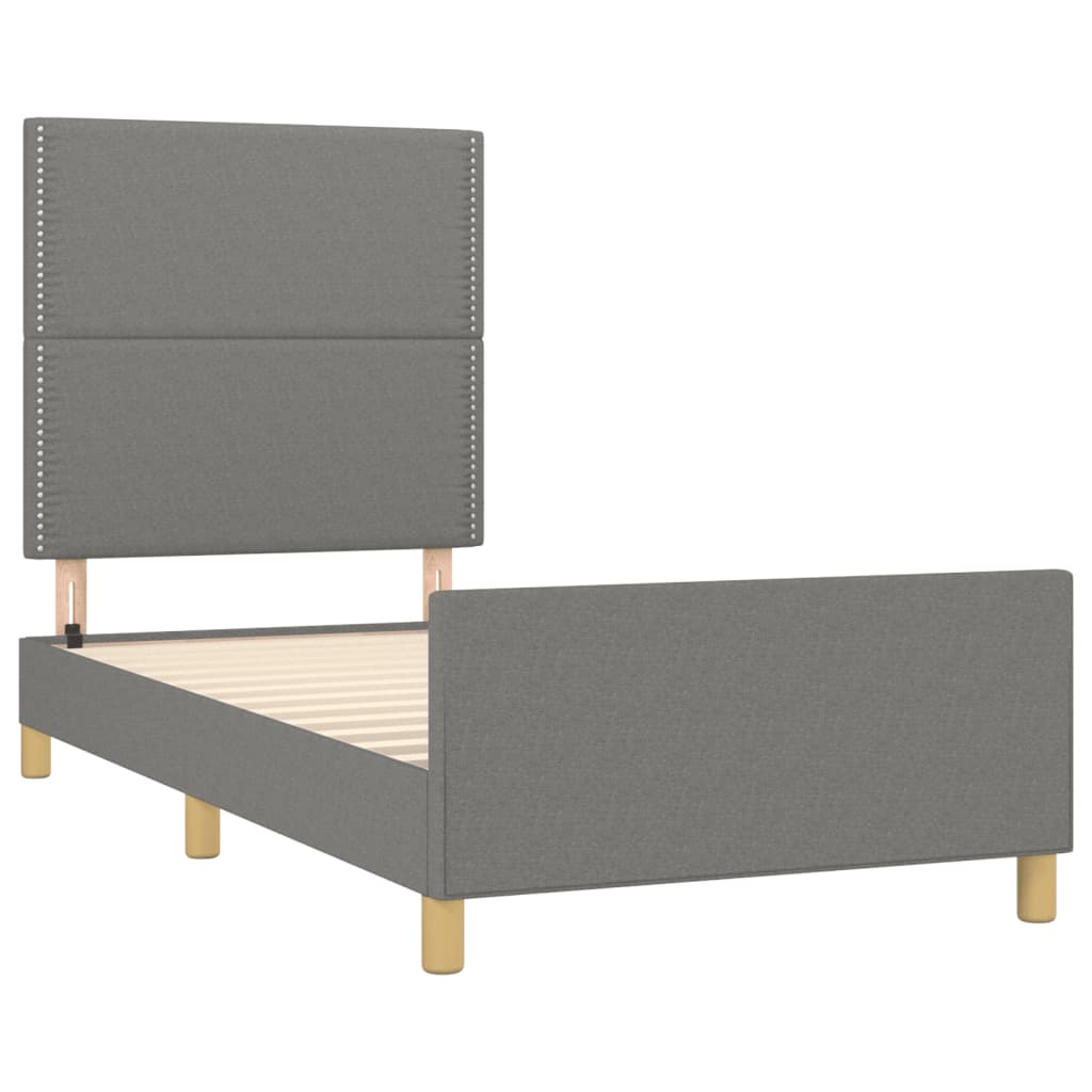 vidaXL Estrutura de cama c/ cabeceira tecido 90x190 cm cinza-escuro